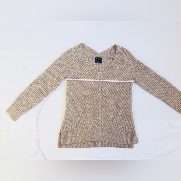 Abercrombie & Fitch V-Neck Knitted Sweater in Rib - Pink/Grey Marl - M - Picture 14 of 16